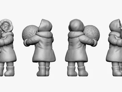 001350 girl in pink winter jacket with a big snowball for sno... 3D model