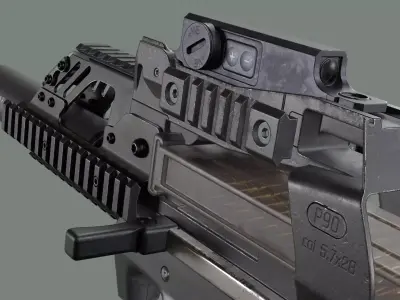 P90 with RIS Colimator Sight and Charging Handle Low-poly 3D model