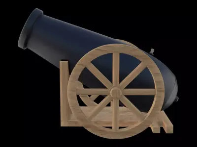 low poly cannon on wooden wheel Low-poly 3D model