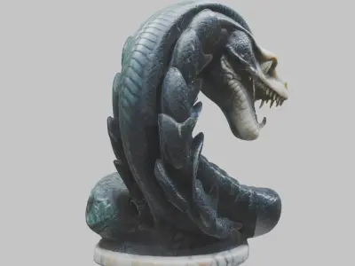 Marble Serpent Snake Sculpture Jade Carved Reptile Low-poly 3D model