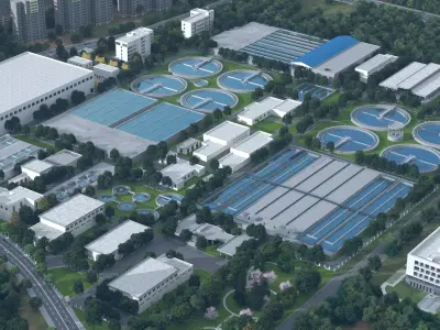 Wastewater treatment filtration plant 3D model get