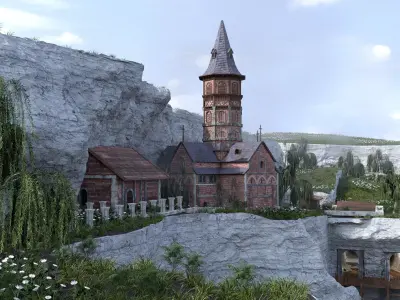 Church with cliffs 3D model