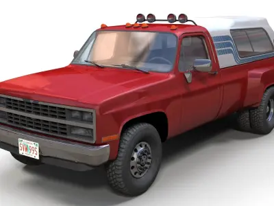 80s Custom pickup truck Low-poly 3D model