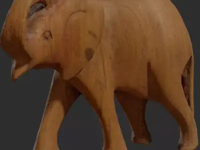 Carved Wooden Elephant statue Low-poly 3D model