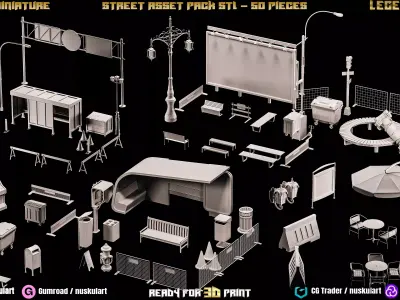 50 Different Street Asset Pack STL Collection  3D print model purchase