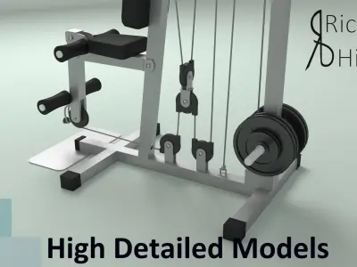 Home Gym Station and Free Weights Low-poly 3D model