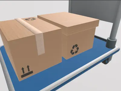 Stylized Low-Poly Hand Truck Trolley with Box Parcel Set Low-poly 3D model