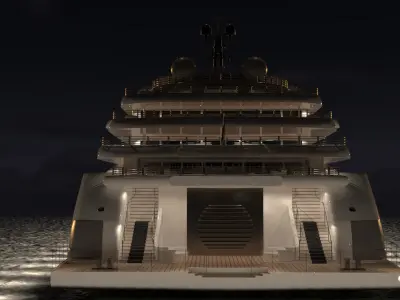 Blue Lurssen Superyacht Night Scene 3D model