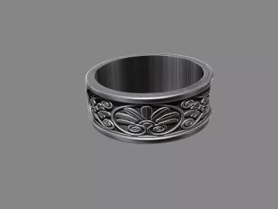 Ornate floral Damask patterned wedding ring 3D print model