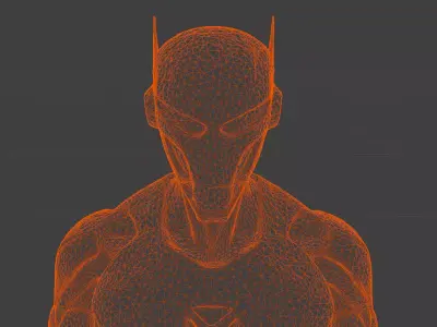 blue sleek glossy batman like ear and red eye villain look robot Low-poly 3D model