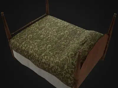 Vintage Bed Low-poly 3D model