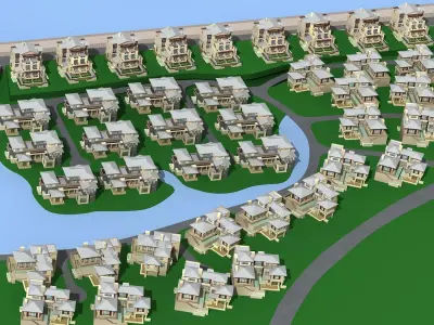 Villa residential area near river 3D model