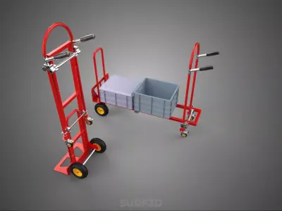 RED CONVERTIBLE HAND TRUCK CART TROLLEY DOLLY PLATFORM CRATE BOX 3D model