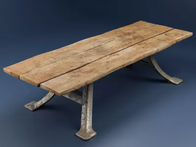 Antique wood table Low-poly 3D model