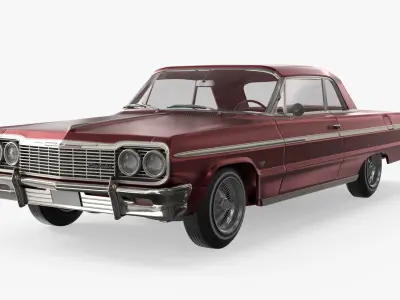 Classic Show Car Chevrolet Impala Lowrider 1964 Red Simplified 3D model