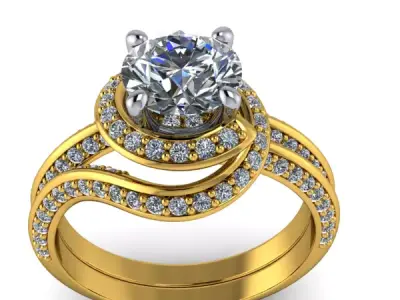 Latest Model Cluster Halo Vintage Deco bridal wedding band rings 3D print model