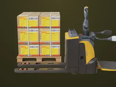 Forklift 01 With Yellow Pallet Box All PBR Unity UE Textures Low-poly 3D model