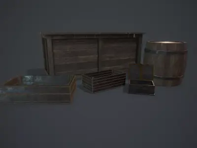 Set medieval storage boxes Free low-poly 3D model