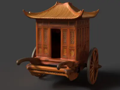 Chinese ancient wooden  carriage   Low-poly 3D model order