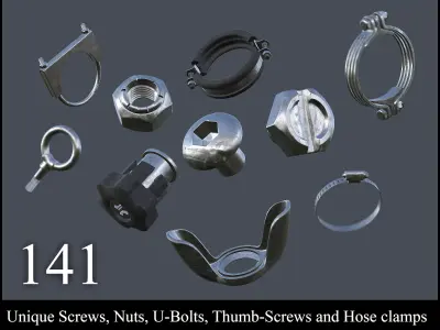 Collection of screws nuts and bolts 3D model