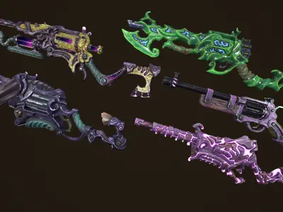 Modular stylized rifles collection Low-poly 3D model