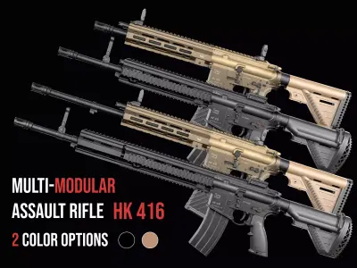 Modular assault rifle AR-15 HK416  Low-poly 3D model