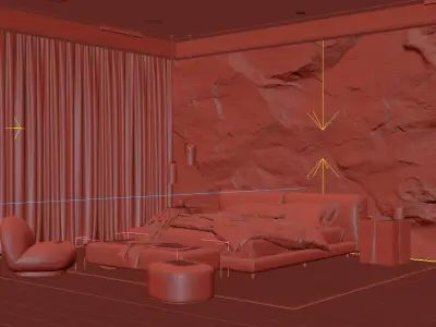 Rock Bedroom interior scene 3D model 3D model