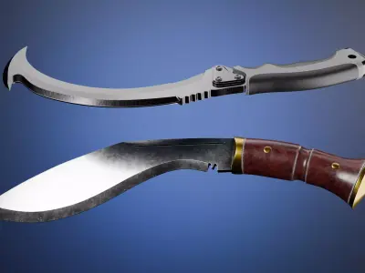 Game Ready Melee Weapon Pack Axe Kukri Knife Sickle PBR Low-poly 3D model