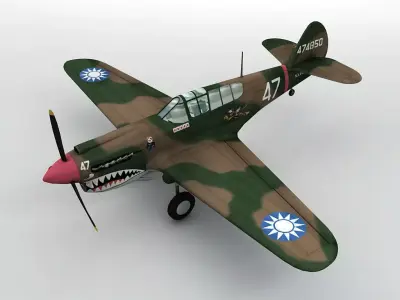 P40-E Warhawk Aircraft Low-poly 3D model