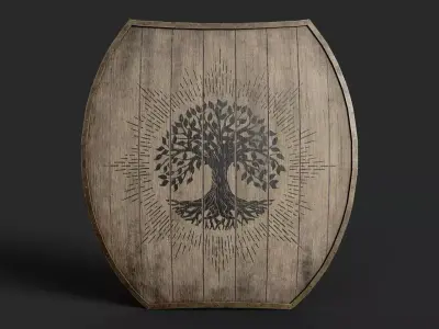 Slavic hybrid shield-painted black tree symbol Low-poly 3D model