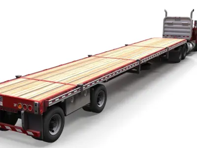 80s truck flatbed trailer Low-poly 3D model