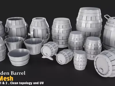 Wooden Barrel  Base Mesh Low-poly 3D model