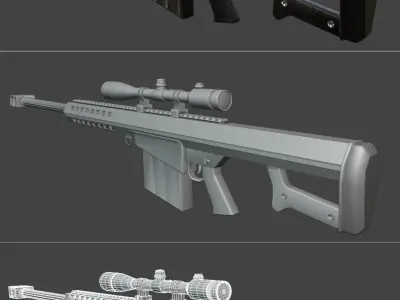 Barrett Sniper Rifle Low Poly Rigged Low-poly 3D model