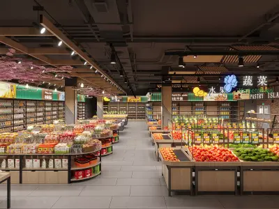 Modern Fresh Community Supermarket Retail Store Interior 3D model