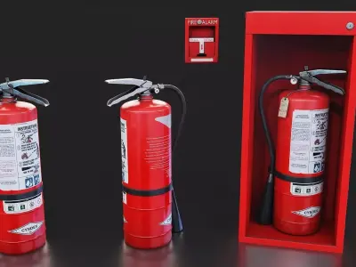 Fire Extinguisher and Alarm 3D Set Low-poly 3D model