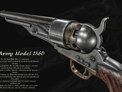 Colt Army Model 1860 Revolver  Low-poly 3D model