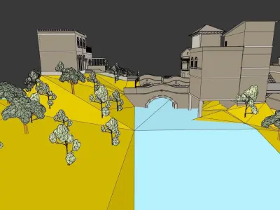 LOW POLY HISTORIC VILLAGE BESIDE RIVER Low-poly 3D model