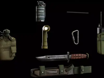 Tactical Military Equipment Pack  game ready Low-poly 3D model