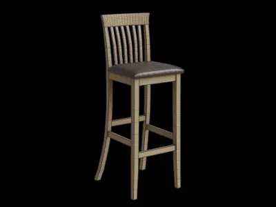 Farmhouse Wooden Stool Bar Low-poly 3D model