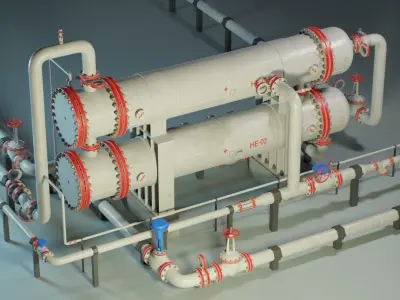 Industrial Vessel Double Heat Exchanger PBR Game Ready Low-poly 3D model