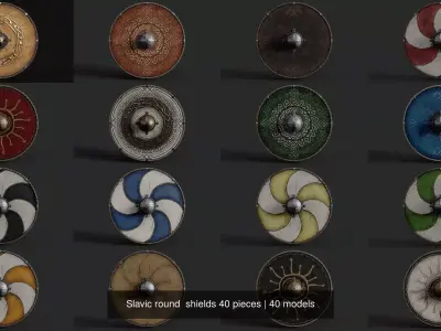 Slavic round  shields 40 pieces 3D Model Pack
