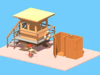 Beach Set 2 Beach Game Collection Stickmen LifeGuard and Prop Low-poly 3D model