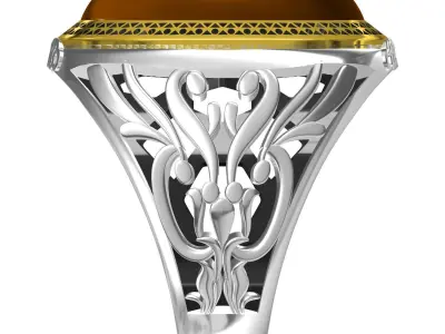 Antique Big Cabochon Engraving Designer Art Deco Ring 3D print model