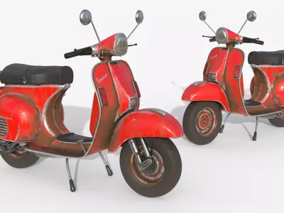 Weathered Vintage Scooter - Red Rusty 3D model