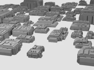 Sci-Fi Residential Buildings Pack - 10 Futuristic house block Low-poly 3D model