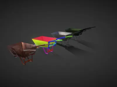 Whellbarrow 3d low poly model different colored wheelbarrows Low-poly 3D model