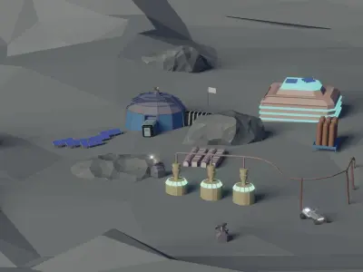 Low Poly Style Stylized Space Station Environment Low-poly 3D model