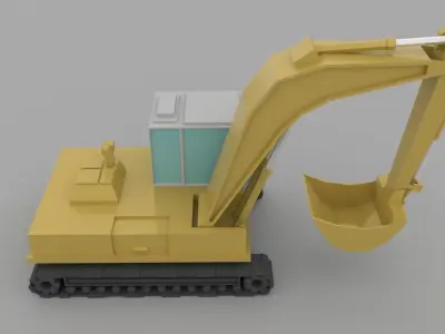 Excavator Low Poly Model construction crane Low-poly 3D model