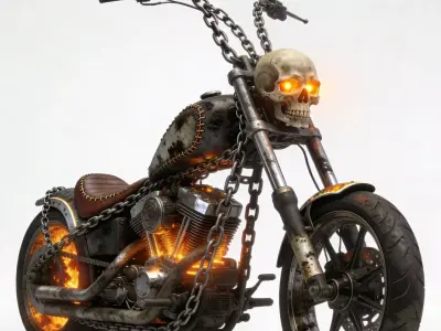 Realistic Ghost Rider Chopper 3D Model 3D Model Low-poly 3D model
