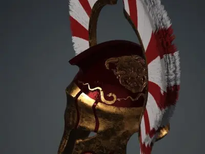 Spartan Royal Helmet v Red Gold Low-poly 3D model